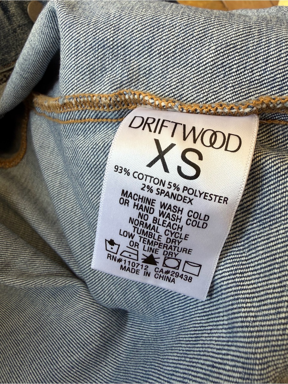 DRIFTWOOD Light Blue Denim Top with Tan Stitching - Picture 3 of 3